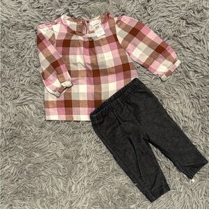 Carter’s Baby Girl Purple Plaid Top and Leggings Set 3 months